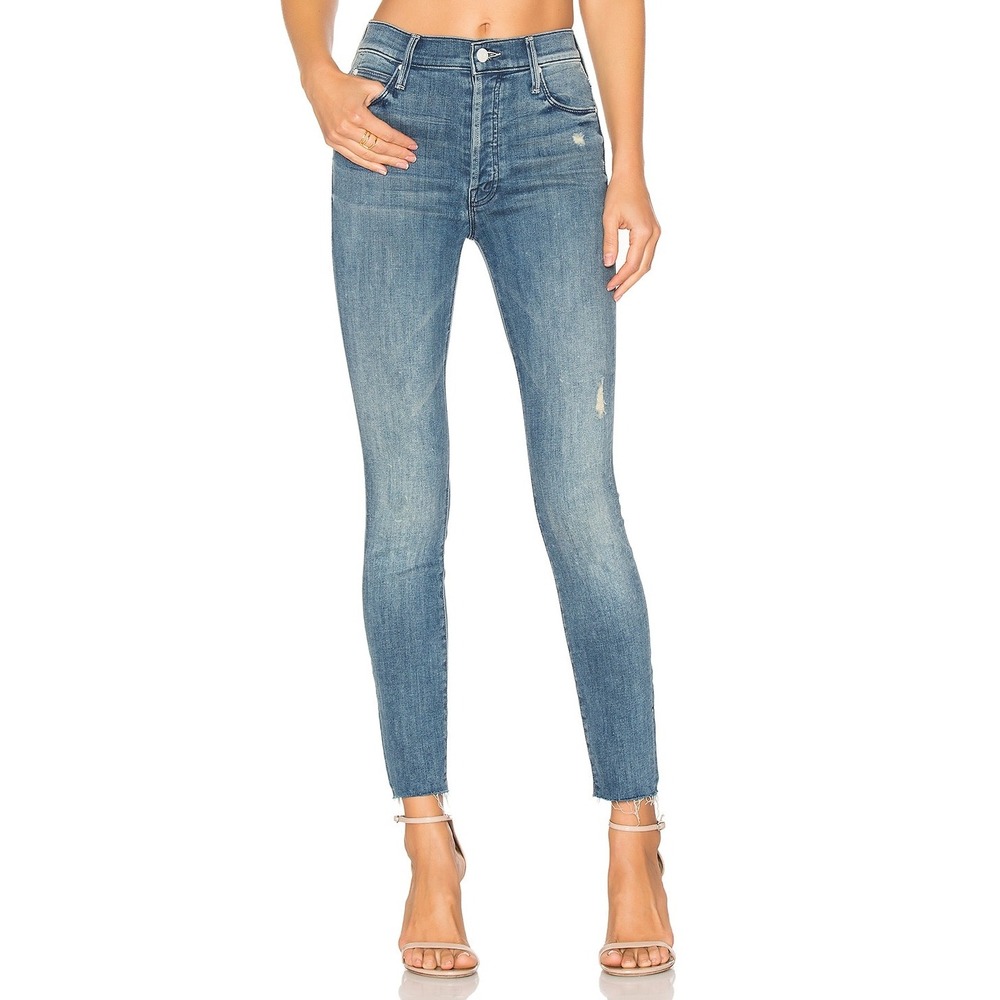 Mother The Stunner Ankle Fray Jeans Womens 28 Blue Graffiti Girl Distressed